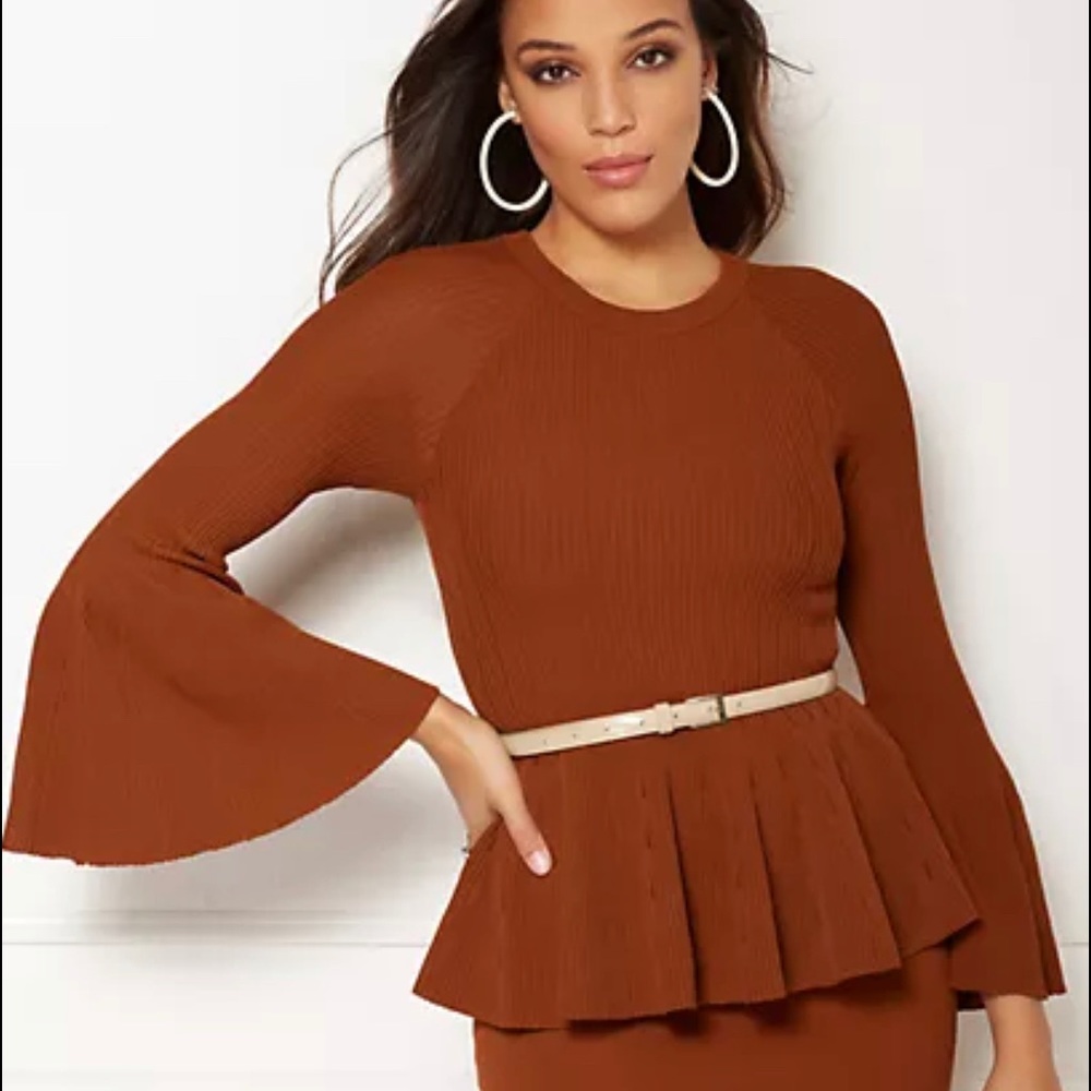 Eva Mendes Burnt Sienna Bailey Bell Sleeve Top